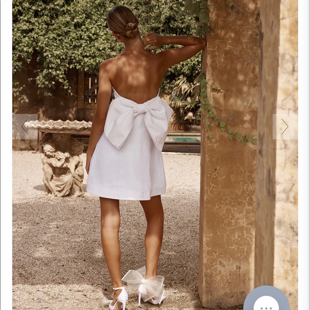 Rehearsal Dinner Dress | Diish AISLE WHITE LINEN BACK BOW DRESS